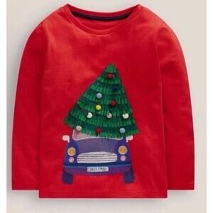 Mini Boden super stich Christmas Tree Appliqué long Sleeve Tee Shirt 3-4 Years